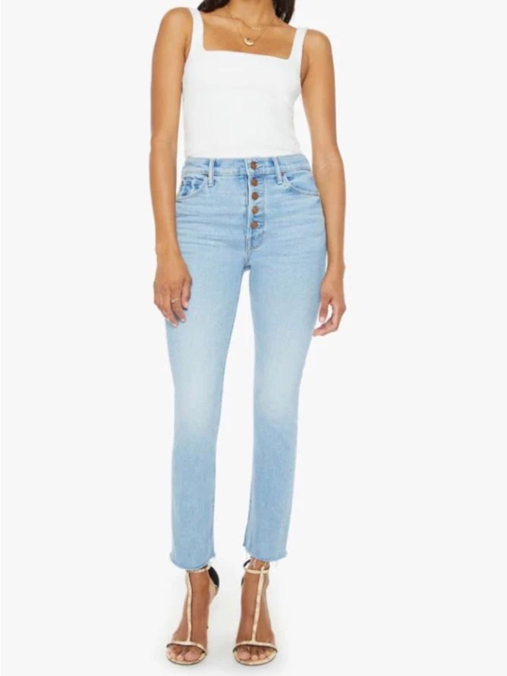 MOTHER The Pixie Dazzler Ankle Fray Button Fly Jeans